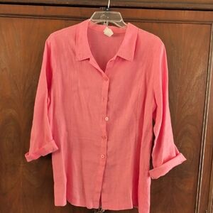 Chic Coral Button-Up Linen Women's Tunic